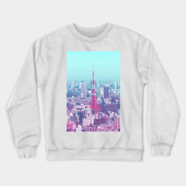 Tokyo Tower Citypop Aesthetic Pink and Blue 90s Vaporwave Photography y2k Crewneck Sweatshirt by TokyoLuv